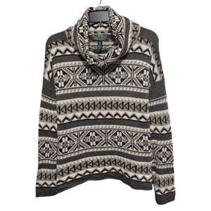 Lauren Ralph Lauren Gray Fair Aisle Stripped Turtle Neck Sweater Women's Size L